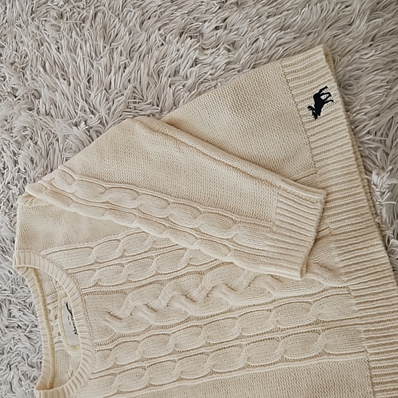 Vintage Abercrombie & Fitch Cable Knit Sweater Womens L Cream Ivory Crew Neck - Picture 7 of 12